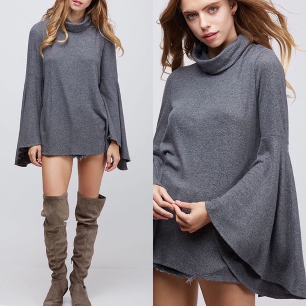 Dark gray bell sleeve turtle neck tunic. NWT